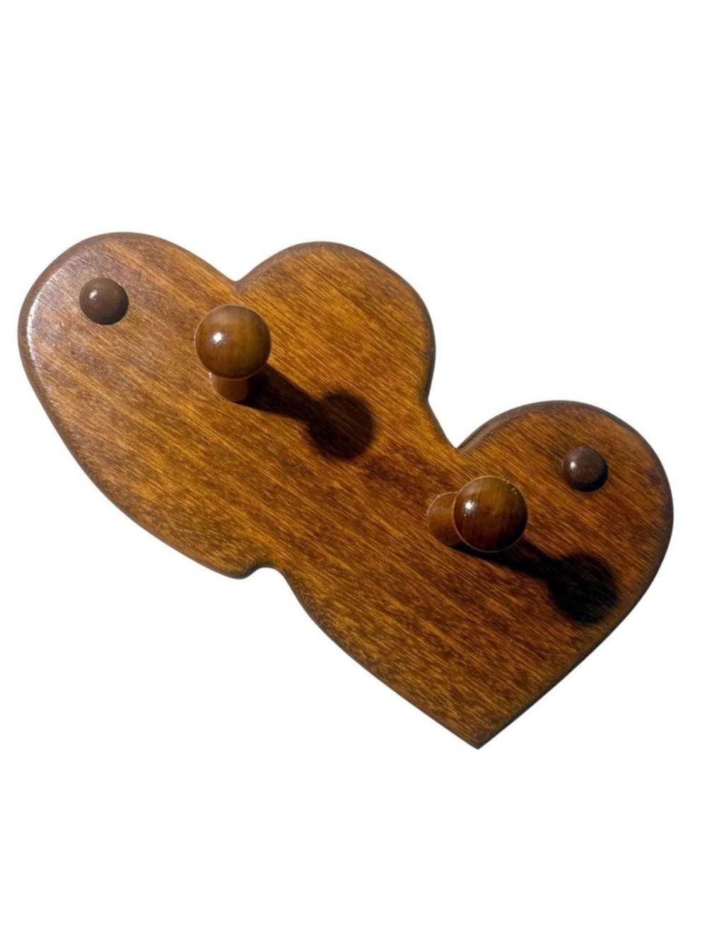 Vintage Wood Heart Wall Shelf 2 Hook Coat Hanger Brown Rustic Farmhouse Handmade